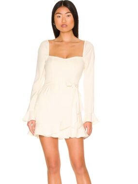 More to Come Khloe Cream Ruffle Long-Sleeve Square-Neck Mini Dress Size Large